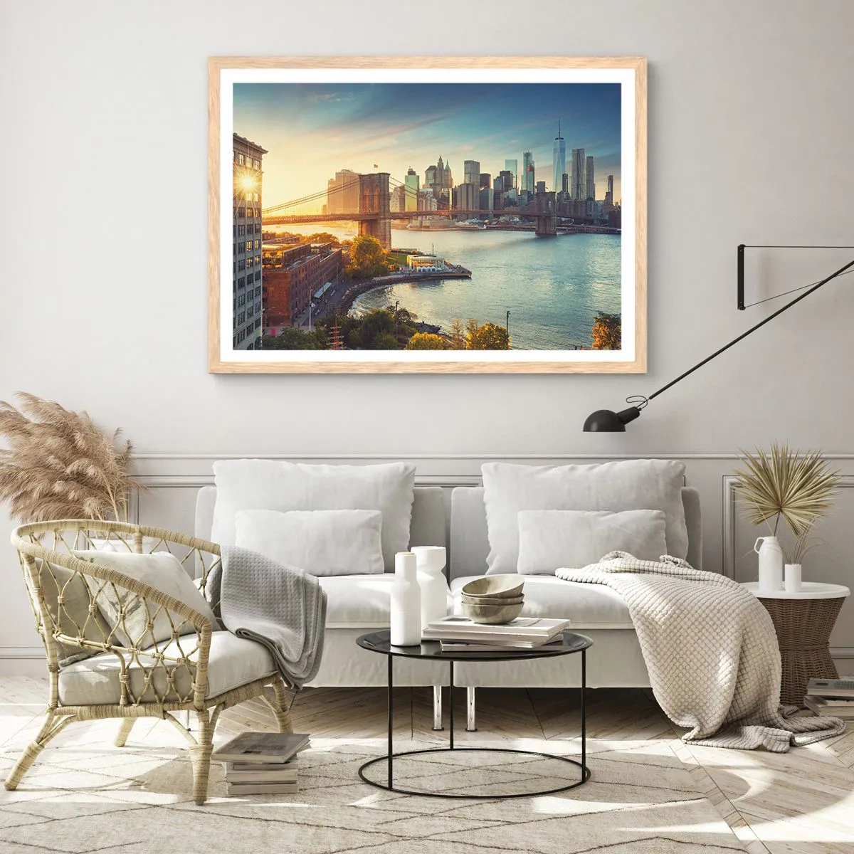 Plagát v ráme zo svetlého duba - Svitanie veľkomesta - 100x70 cm