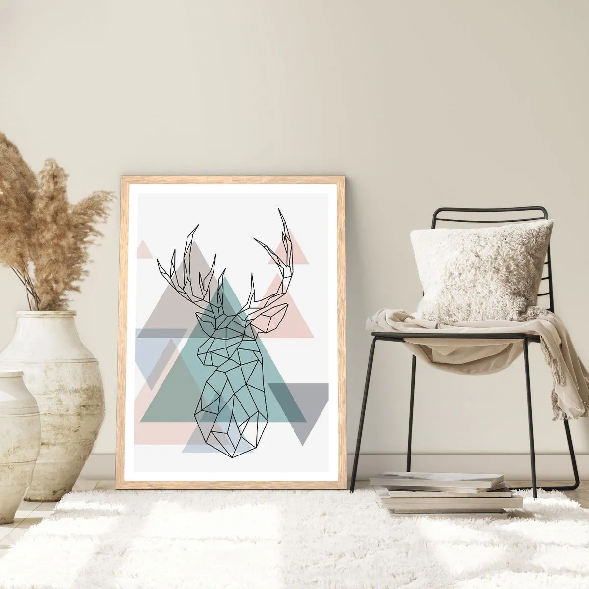 Plagát v ráme zo svetlého duba - V geometrickom lese - 61x91 cm