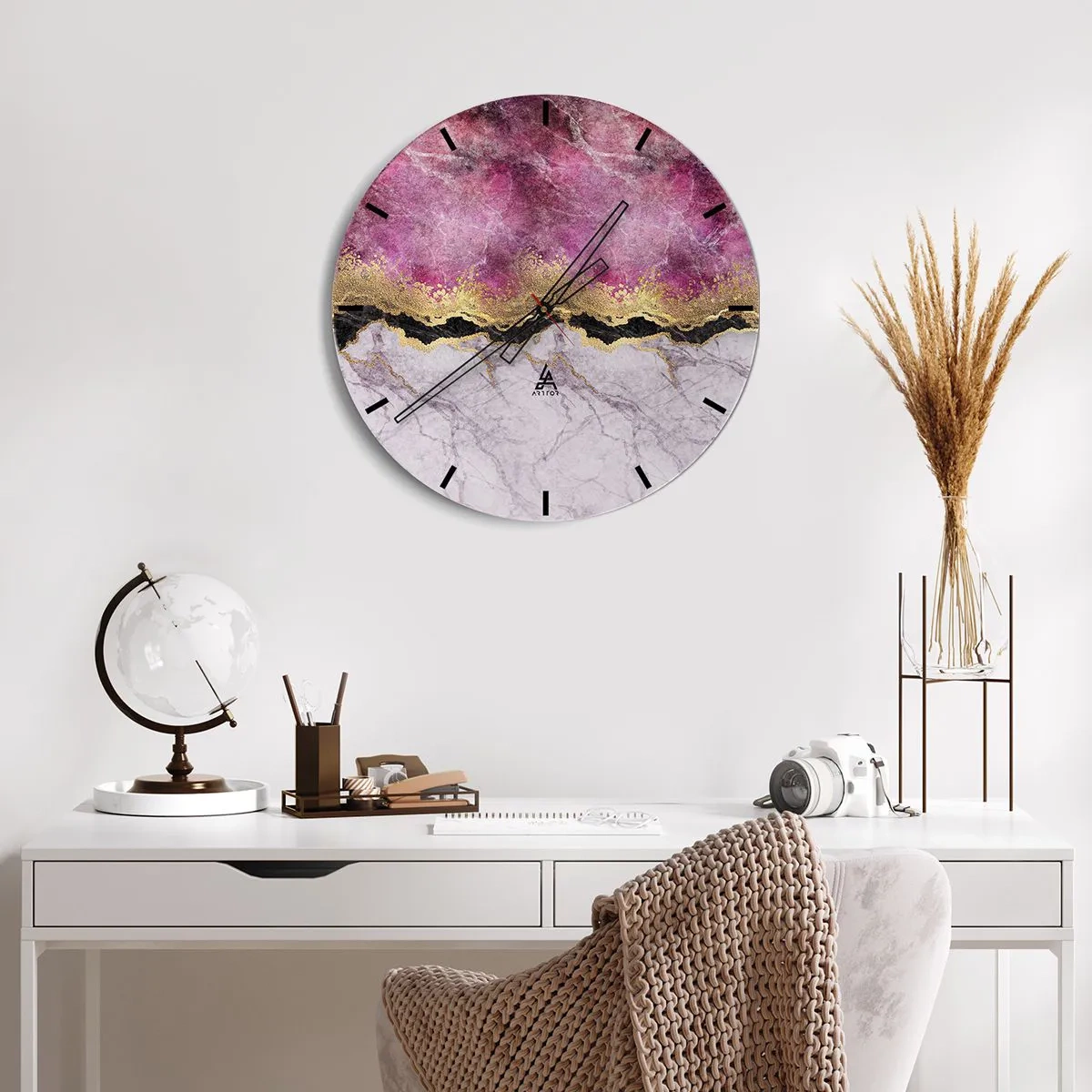 Nástenné hodiny - Baletka skáče s tečúcou ružovou látkou - 30x30cm - Na hranici - Moderná nástenná dekorácia do obývacej izby, kuchyne a spálne ARTTOR