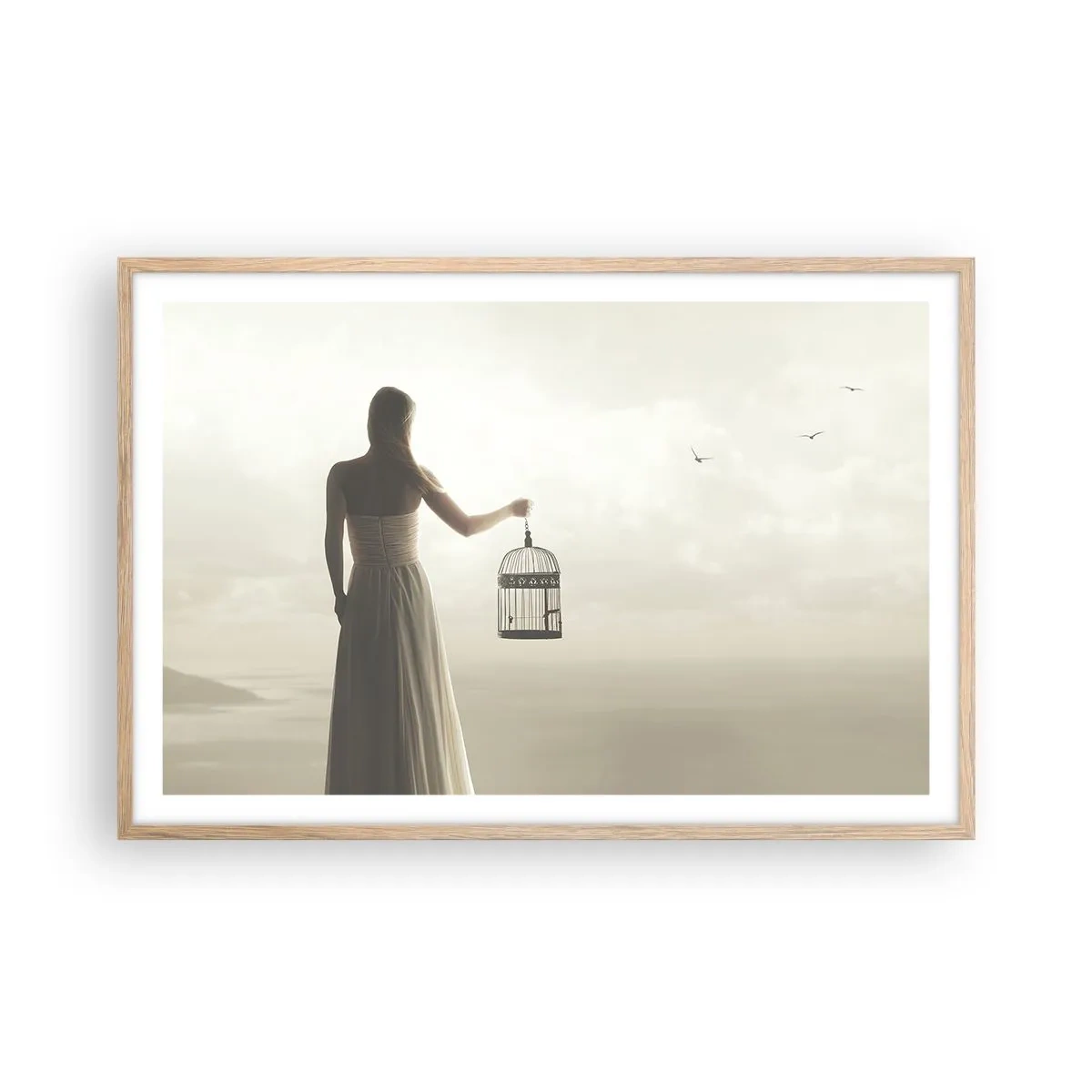 Plagát v ráme zo svetlého duba - Buď slobodná - 91x61 cm