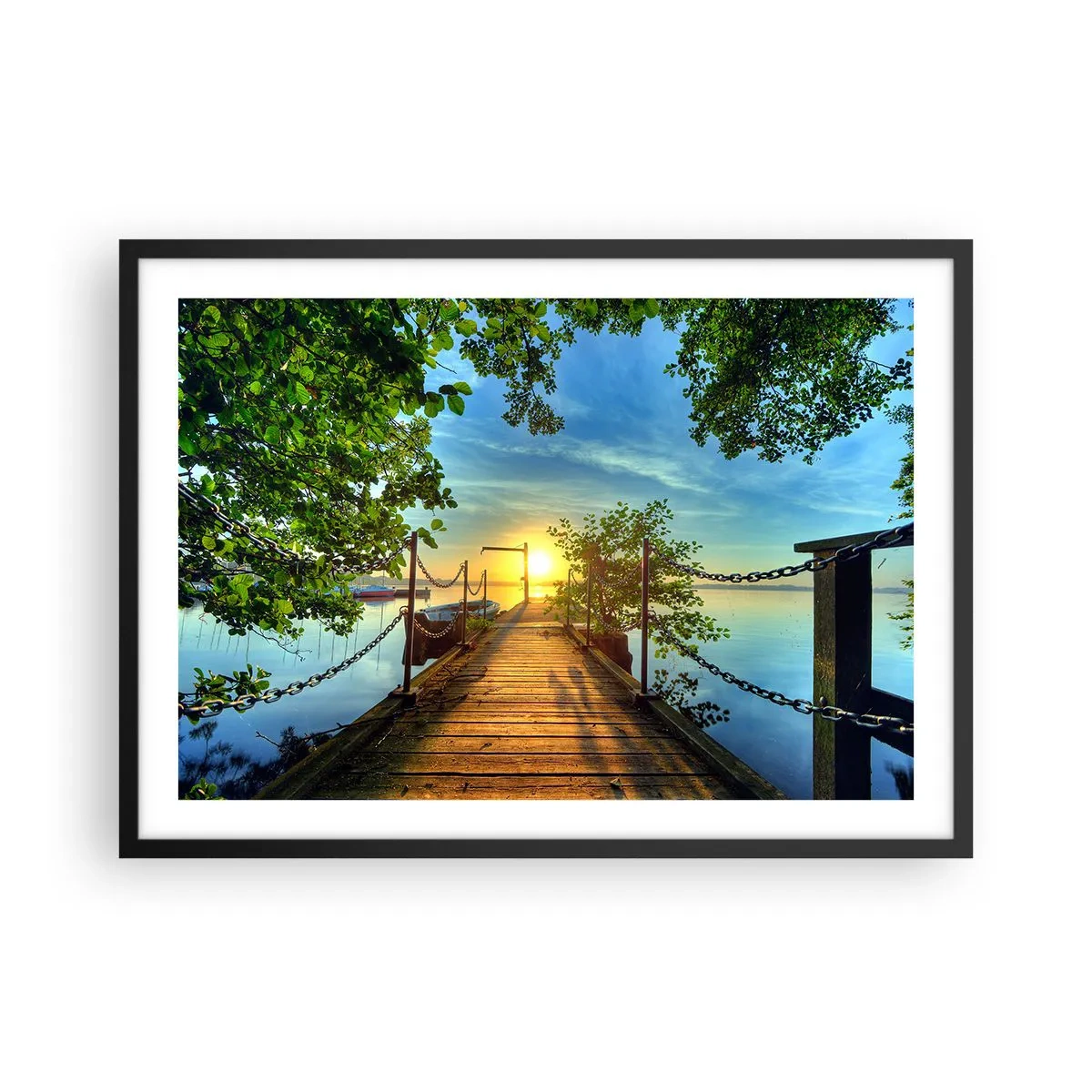 Plagát v čiernom ráme - Západ pri vode - 70x50 cm
