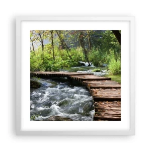 Plagát v bielom ráme - Pri spenenom vodopáde - 40x40 cm