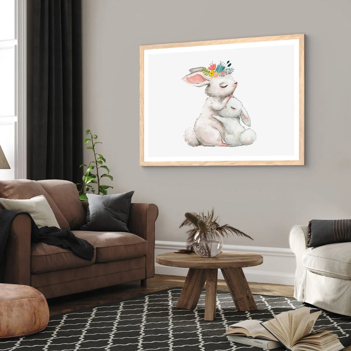 Plagát v ráme zo svetlého duba - Najlepšie je u mamy - 70x50 cm