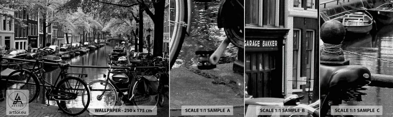 Vzorka fototapety Premium Canvas - Veľmi holandský výhľad - Amsterdam, Bicykel, Architektúra - 100x30 cm