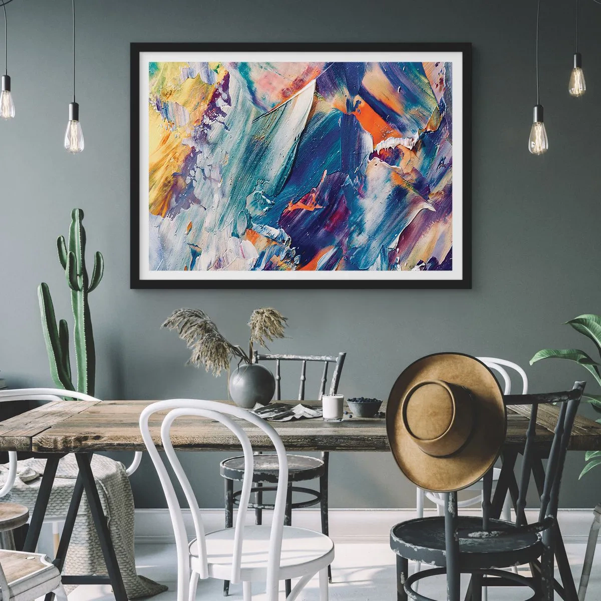 Plagát v čiernom ráme - Chaos farieb - 91x61 cm