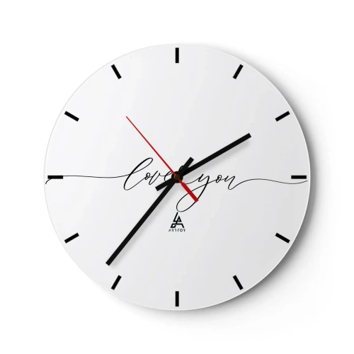 Nástenné hodiny - Minimalistické biele hodiny s nápisom „Ľúbim ťa“ - 30x30cm - Čierne na bielom - Moderná nástenná dekorácia do obývacej izby, kuchyne a spálne ARTTOR
