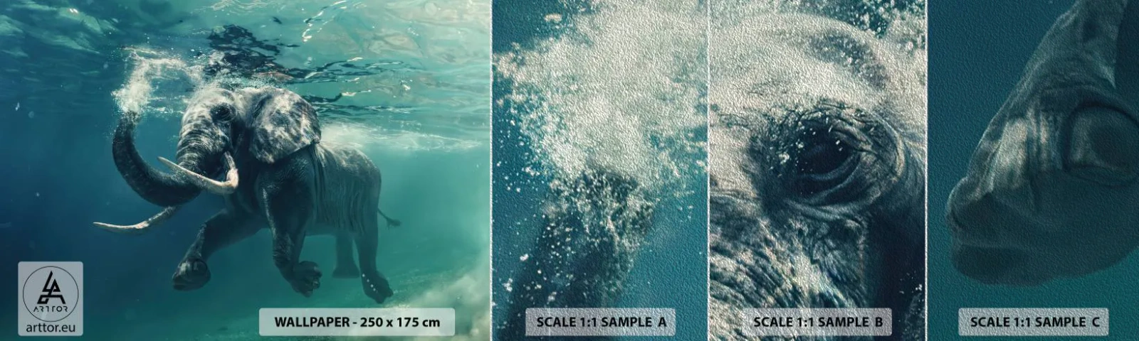 Vzorka fototapety Premium Sand - Všetci radi plávajú - Abstrakcia, Slon, Kus - 100x30 cm