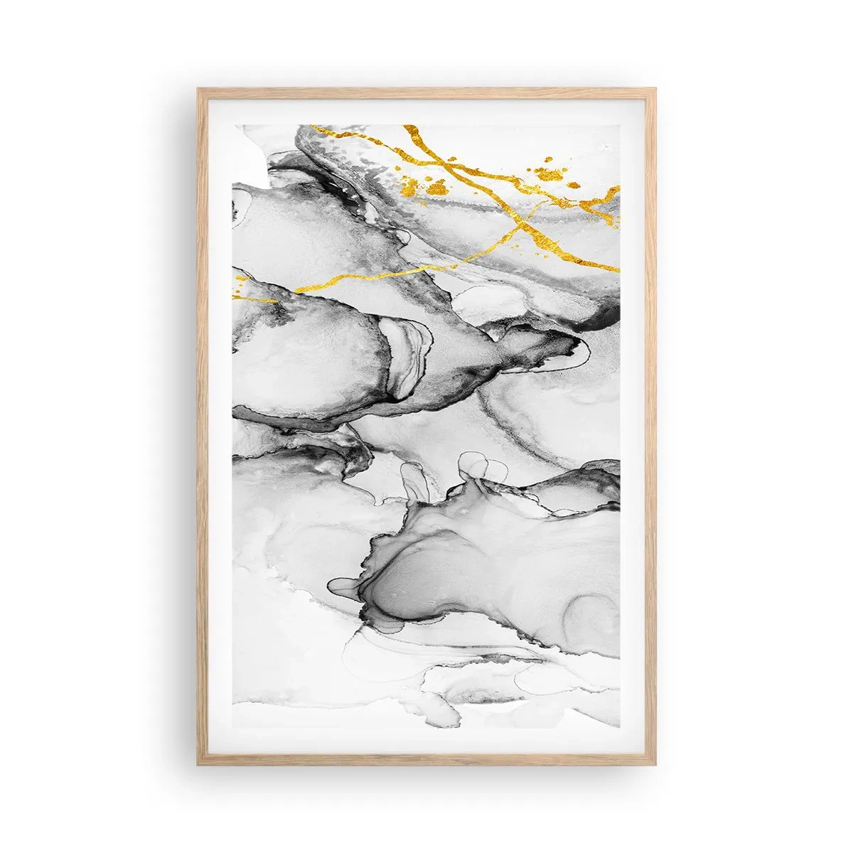 Plagát v ráme zo svetlého duba - Kompozícia so zlatým motívom - 61x91 cm