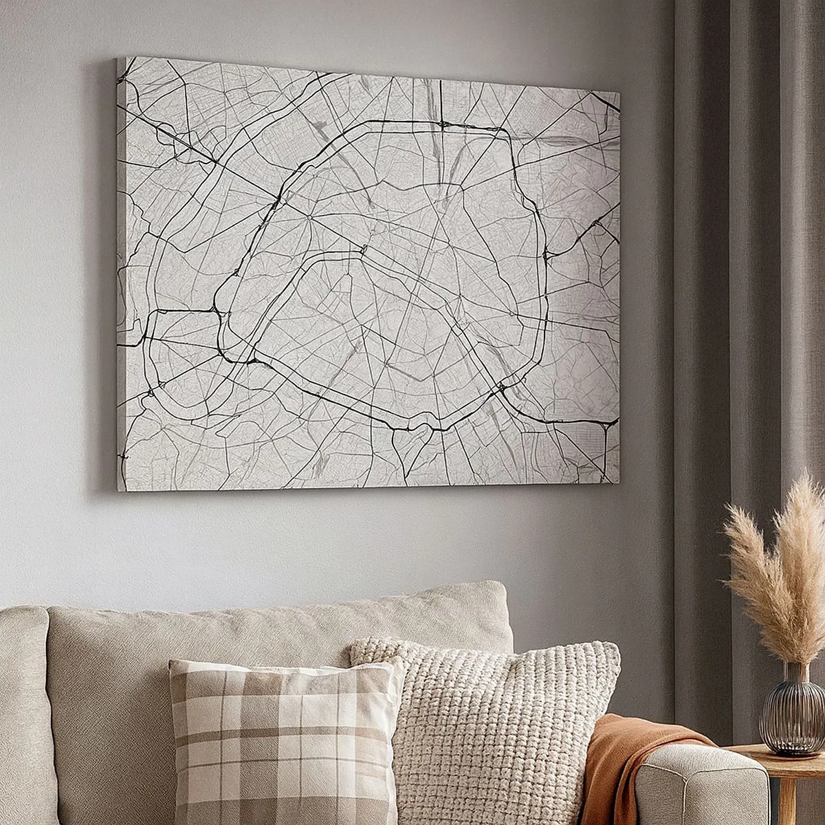 Obraz na plátne - Minimalistická mapa mesta v čiernobielej farbe - 70x50cm - Kvet Paríža - Moderná nástenná dekorácia do obývacej izby a spálne ARTTOR