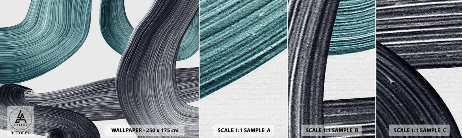 Vzorka Fototapeta Standard Eco - Smaragdové a čierne vlny - Maľovať, Kefa, Minimalizmus - 100x30 cm
