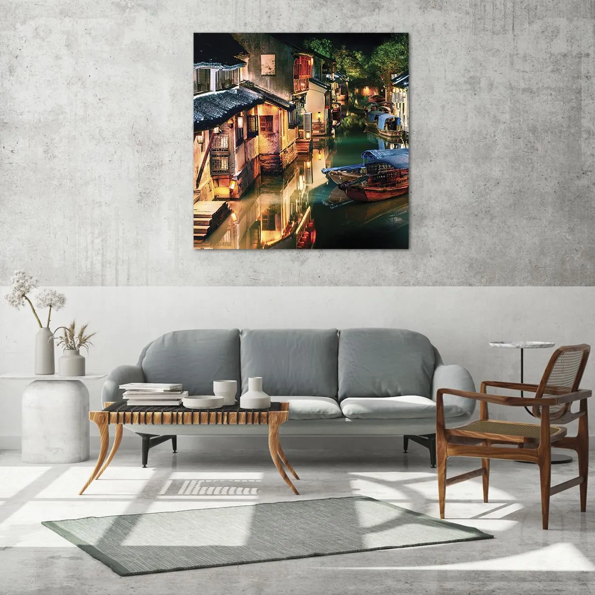 Obraz na skle - Večer na čínskej ulici - 50x50 cm