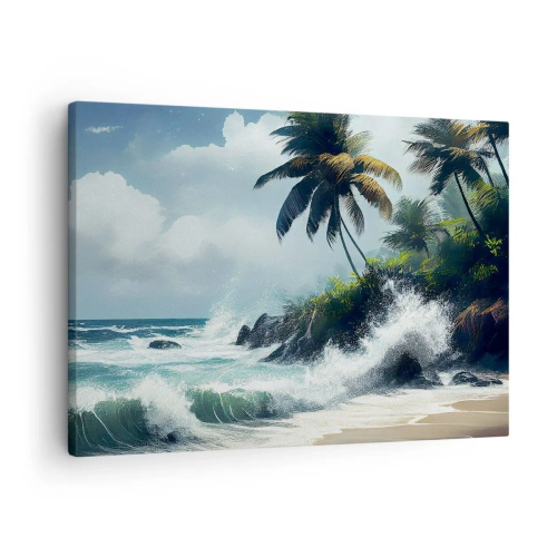 Obraz na plátne - Tropické pobrežie s palmami a rozbúreným morom - 70x50cm - Na tropickom pobreží - Moderná nástenná dekorácia do obývacej izby a spálne ARTTOR