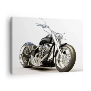 Obraz na plátne - Štýlový čierny motocykel na bielom pozadí - 70x50cm - Sila s charakterom - Moderná nástenná dekorácia do obývacej izby a spálne ARTTOR