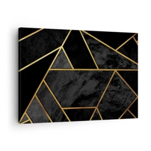Obraz na plátne - Geometrický zlatý vzor na čiernom pozadí - 70x50cm - Temnota a svetlo - Moderná nástenná dekorácia do obývacej izby a spálne ARTTOR