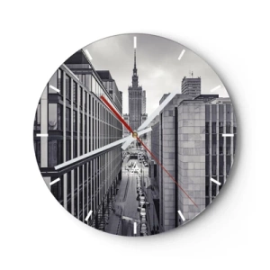 Nástenné hodiny - Panoráma mesta s modernou architektúrou - 30x30cm - Varšavské údolie - Moderná nástenná dekorácia do obývacej izby, kuchyne a spálne ARTTOR