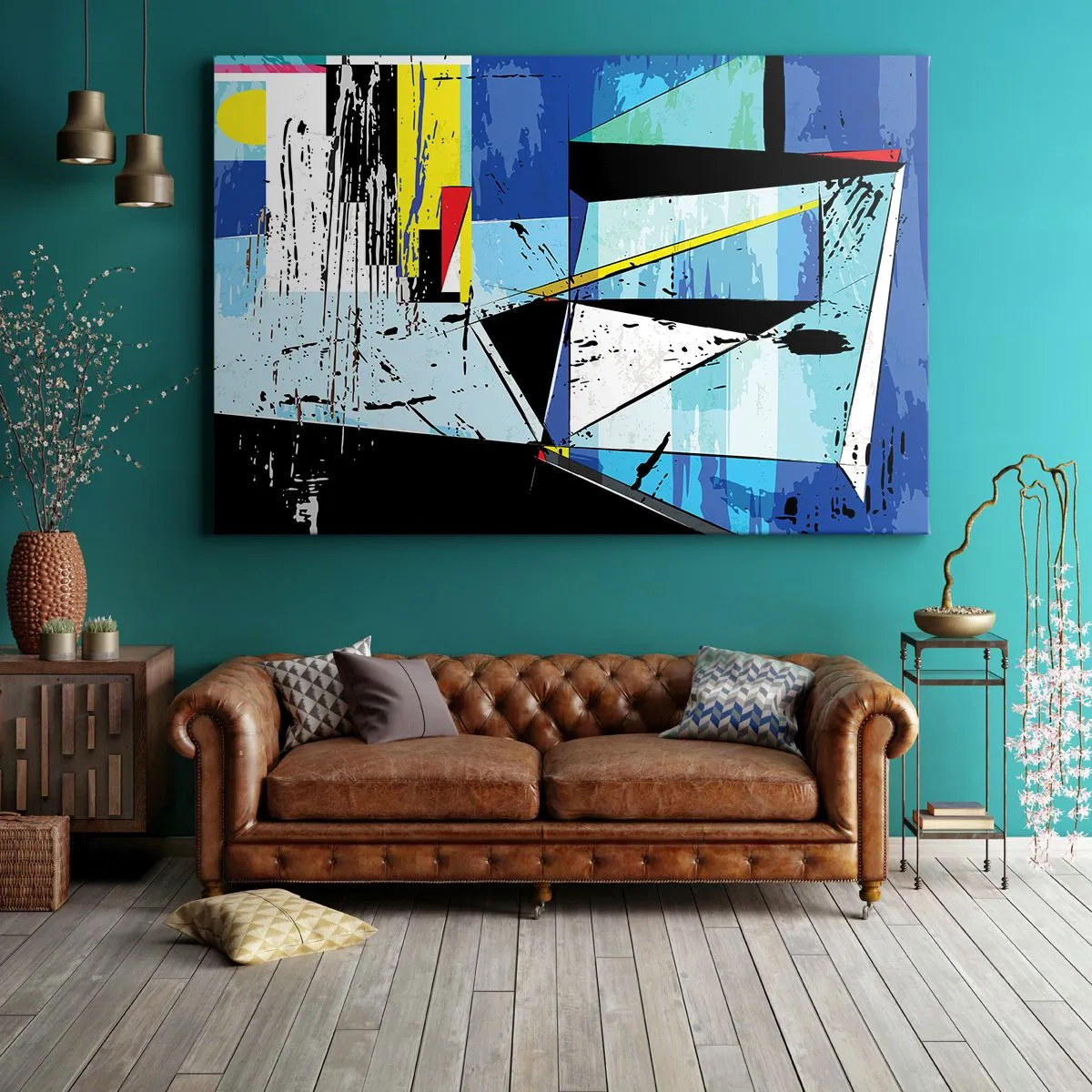 Obraz na plátne - Abstraktná geometrická kompozícia v živých farbách - 70x50cm - Pozerať sa na svet z uhla… - Moderná nástenná dekorácia do obývacej izby a spálne ARTTOR