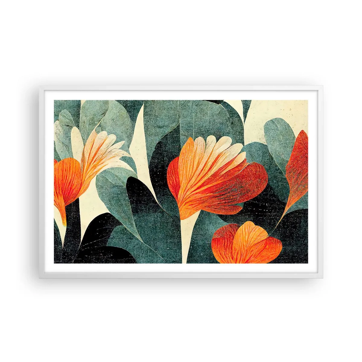 Plagát v bielom ráme - Tropické horúco a chlad zelene - 91x61 cm