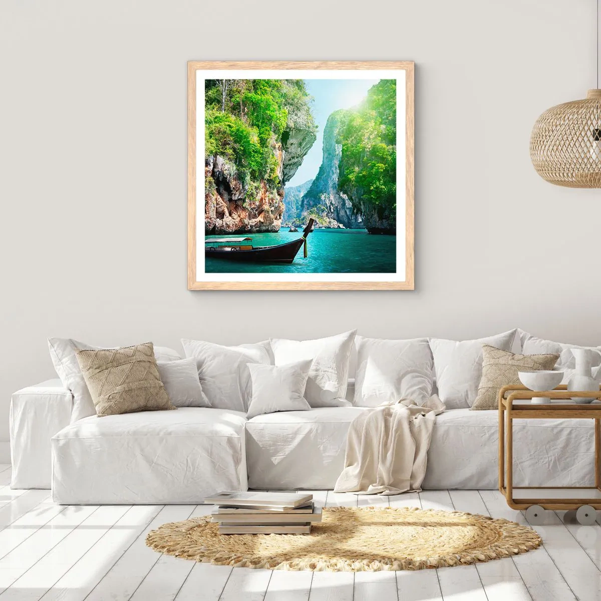 Plagát v ráme zo svetlého duba - Pozvánka na exotickú cestu - 50x50 cm
