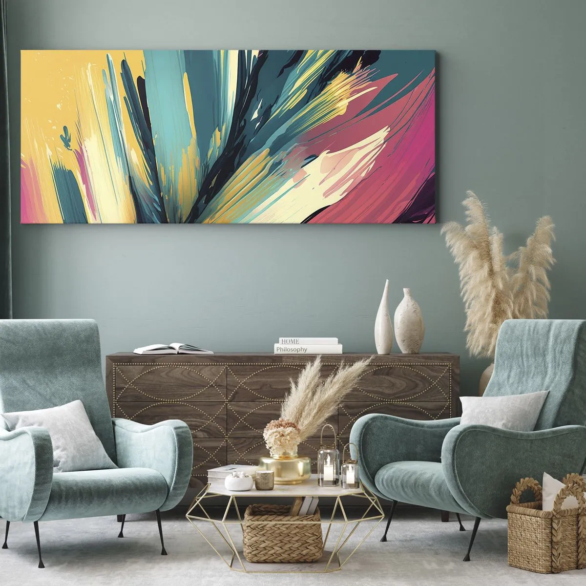 Obraz na plátne - Kompozícia – explózia radosti - 100x40 cm