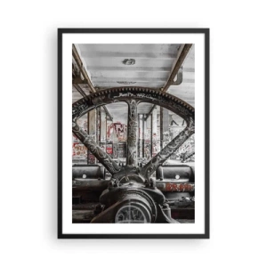 Plagát v čiernom ráme - Priemyselný graffiti stroj v opustenej továrni - 50x70cm - Tajný život továrne - Moderná nástenná dekorácia do obývacej izby a spálne ARTTOR