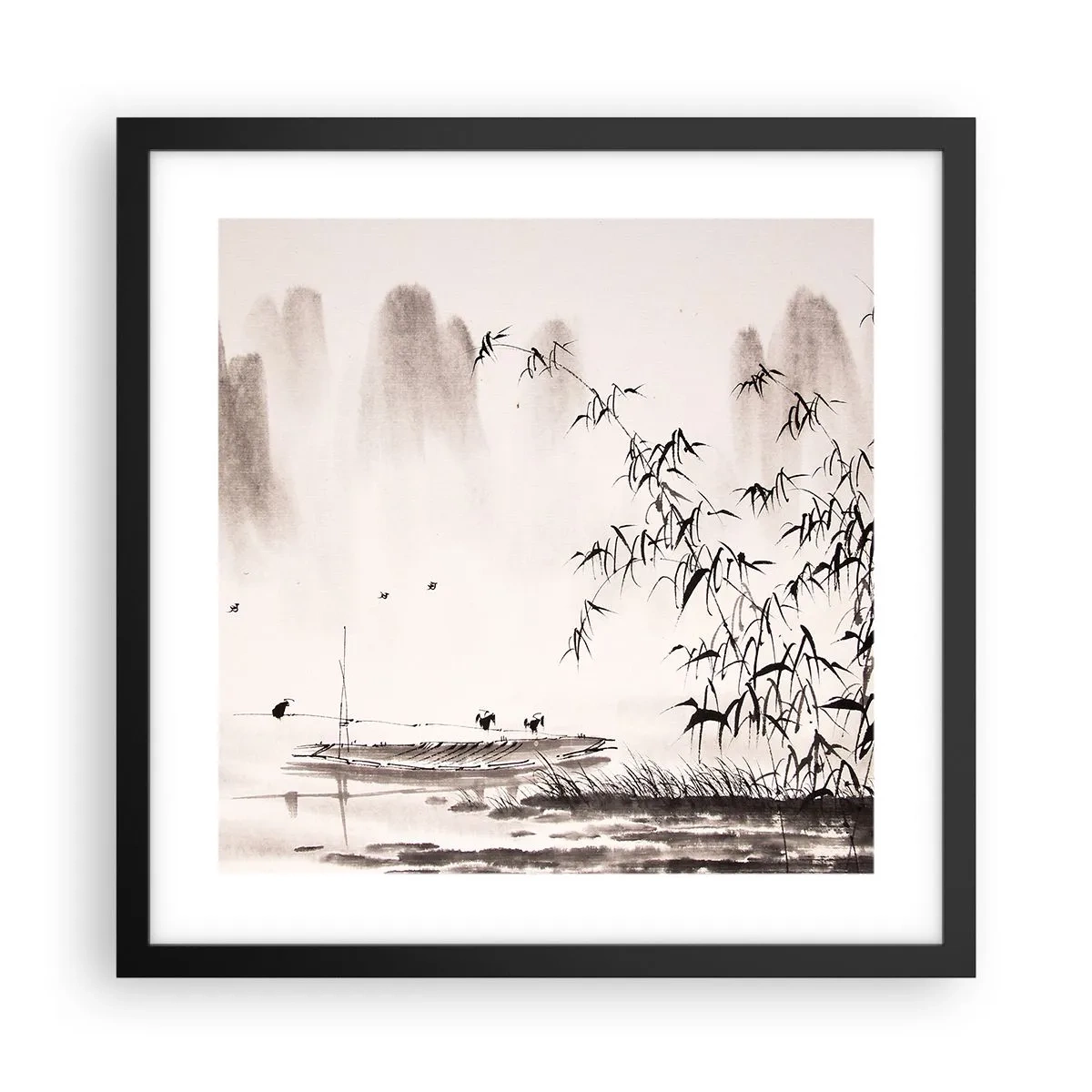 Plagát v čiernom ráme - Pokoj ryžových polí - 40x40 cm