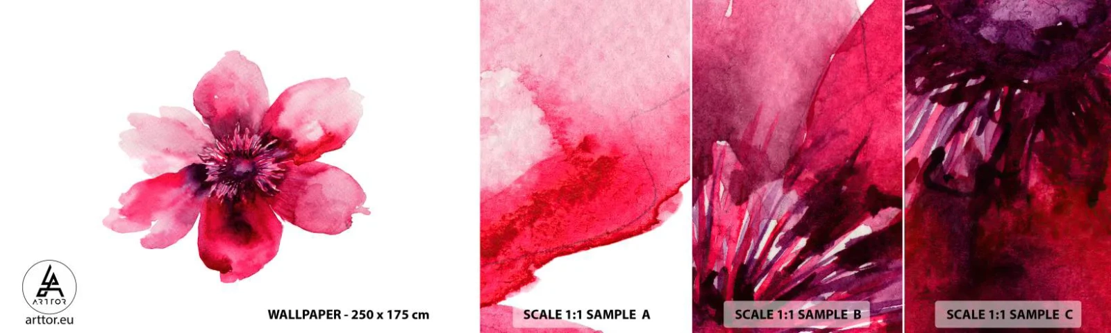 Vzorka Fototapeta Standard Eco - Karmínový voňavý bozk - Kvetina, Akvarely, Grafika - 100x30 cm
