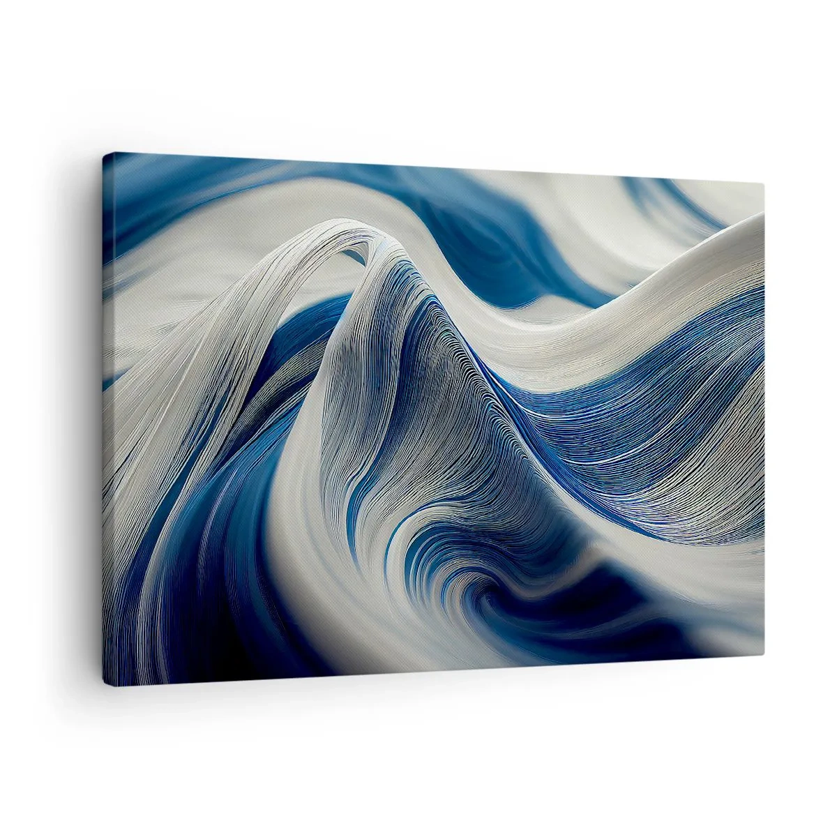 Obraz na plátne - Abstraktné vlny v odtieňoch modrej a bielej - 70x50cm - Plynulosť modrej a bielej - Moderná nástenná dekorácia do obývacej izby a spálne ARTTOR