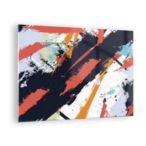 Obraz na skle - Abstraktné ťahy štetcom v intenzívnych farbách - 70x50cm - Dynamická kompozícia - Moderná nástenná dekorácia do obývacej izby a spálne ARTTOR