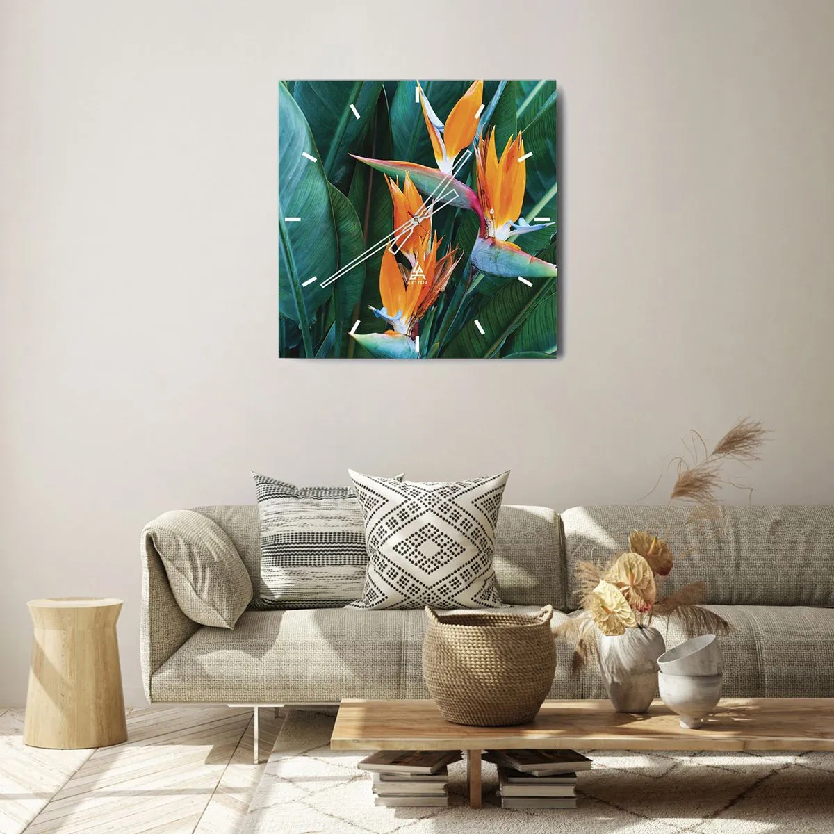 Nástenné hodiny - Je to kvetina, alebo vták? - 40x40 cm