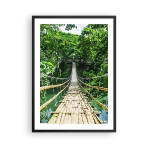 Plagát v čiernom ráme - Visutý bambusový most obklopený tropickou zeleňou - 50x70cm - Opičí most nad zeleňou - Moderná nástenná dekorácia do obývacej izby a spálne ARTTOR