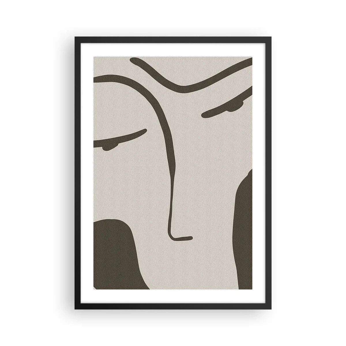 Plagát v čiernom ráme - Minimalistický portrét tváre - 50x70cm - Ako z Modiglianiho obrazu - Moderná nástenná dekorácia do obývacej izby a spálne ARTTOR