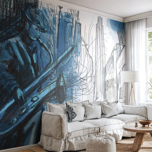 Fototapeta Premium Canvas - Mestská rapsódia - Saxofón, Jazz, Hudba - 300x210 cm