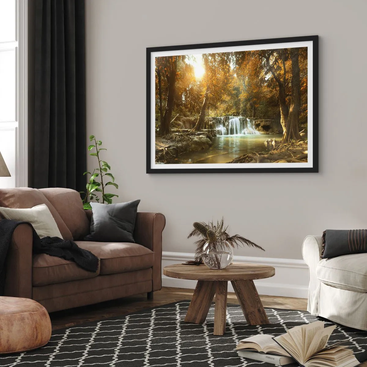Plagát v čiernom ráme - Parkový vodopád - 70x50 cm