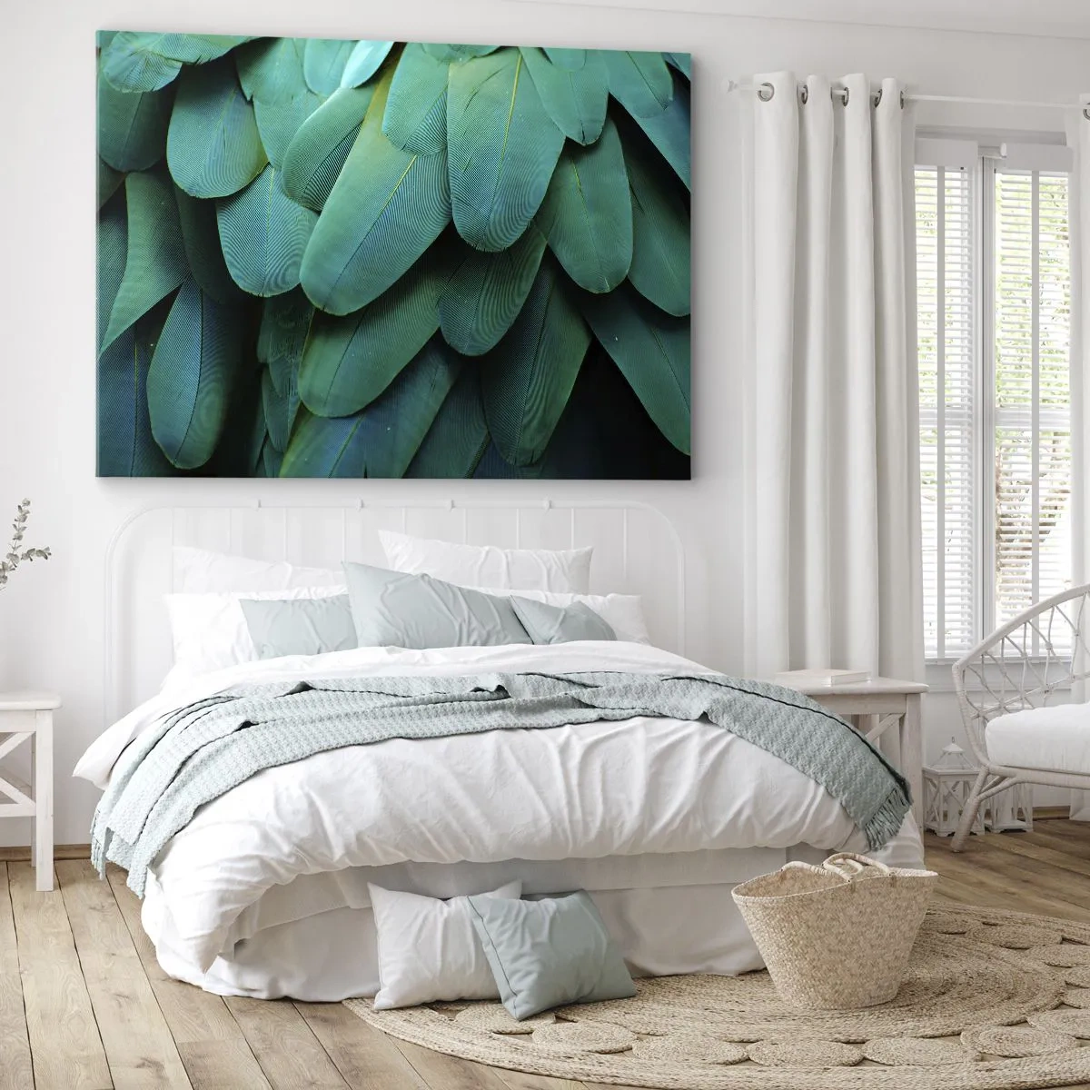Obraz na plátne - Detaily pierok v odtieňoch zelenej - 70x50cm - Presnosť papagájovej povahy - Moderná nástenná dekorácia do obývacej izby a spálne ARTTOR