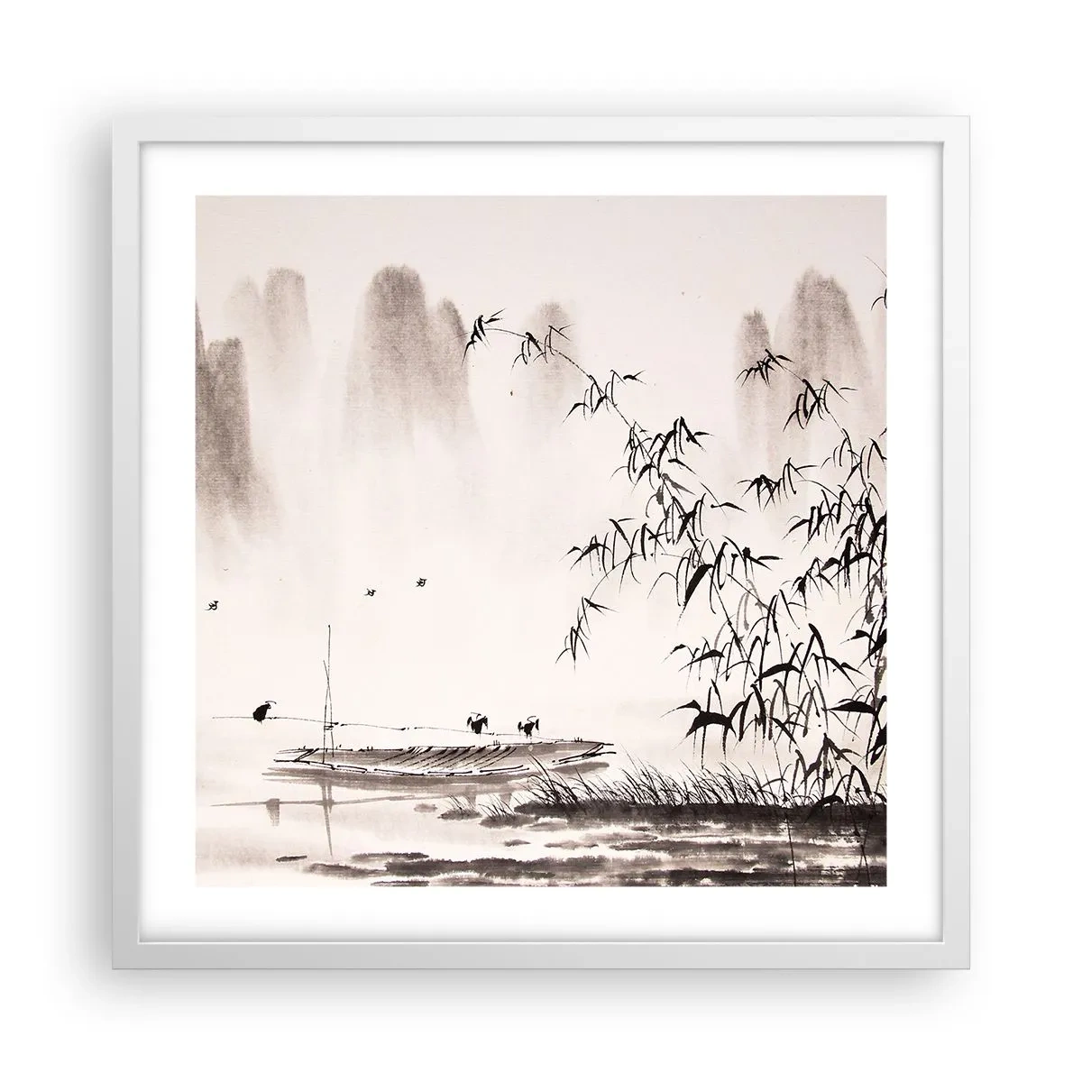 Plagát v bielom ráme - Pokoj ryžových polí - 50x50 cm