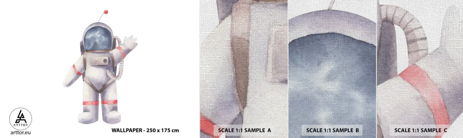 Vzorka fototapety Premium Canvas - Tak zatiaľ! - Astronaut, Detský, Minimalizmus - 100x30 cm