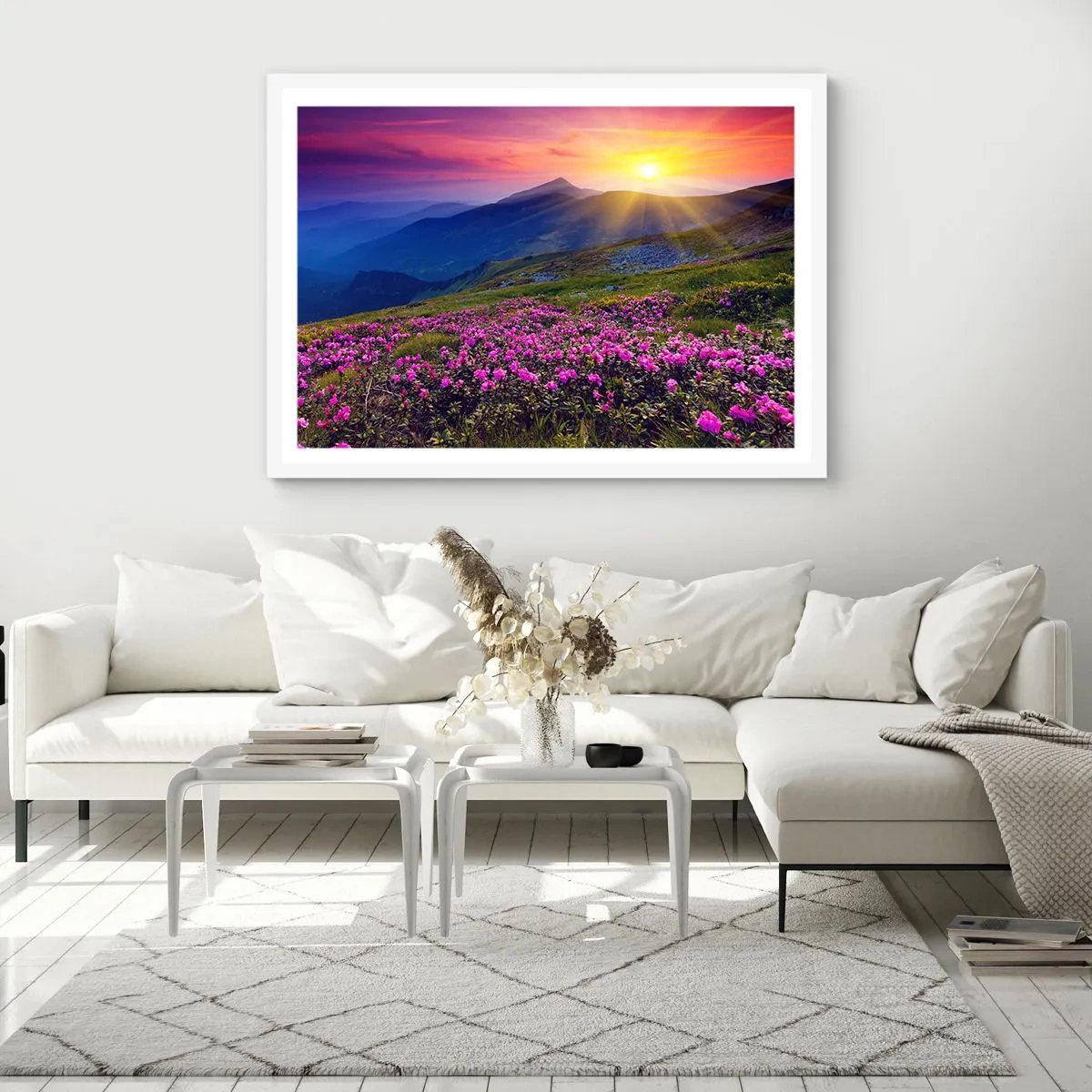 Plagát v bielom ráme - …A okolo vonia kosodrevina a voňajú byliny - 70x50 cm