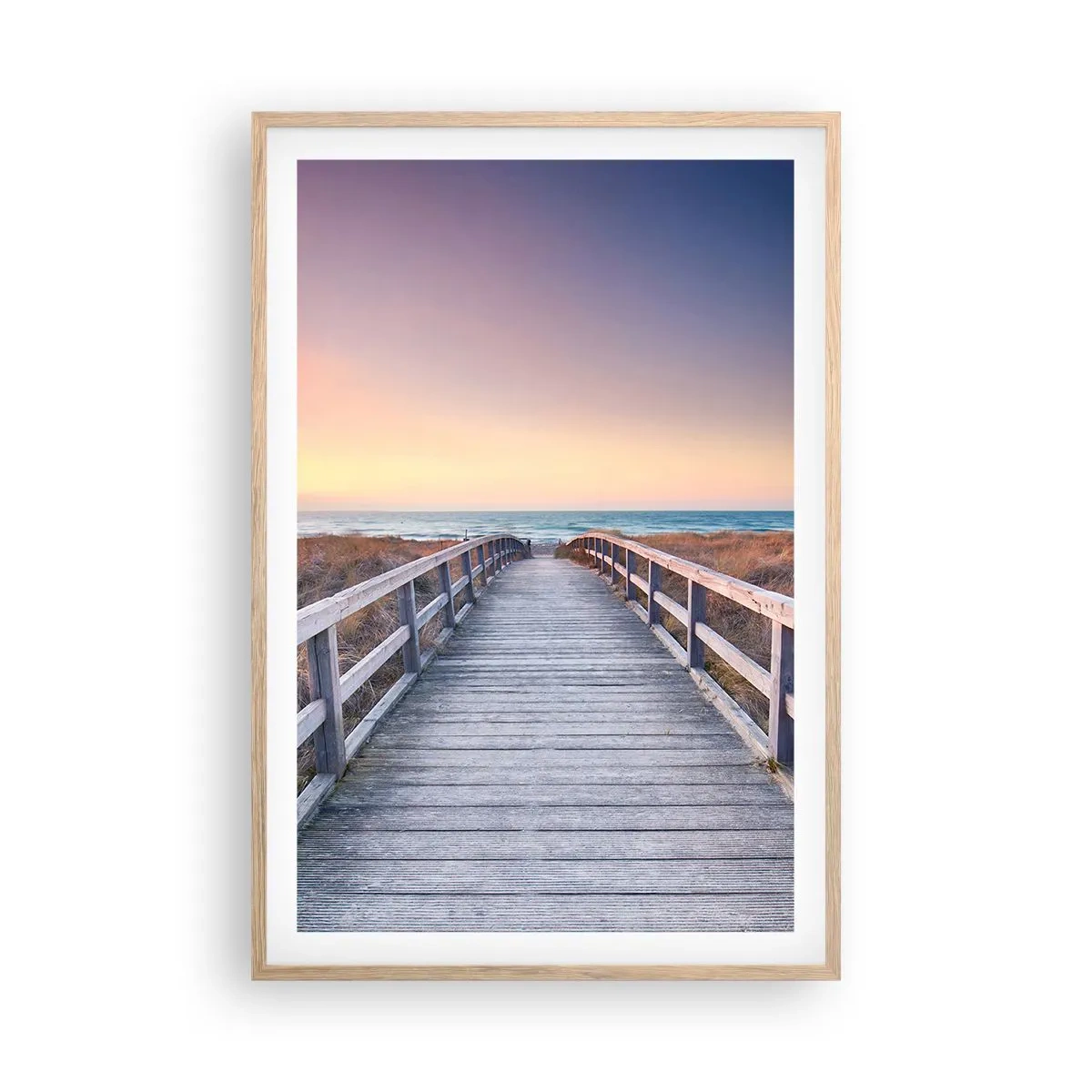 Plagát v ráme zo svetlého duba - Baltská večerná polárna žiara - 61x91 cm