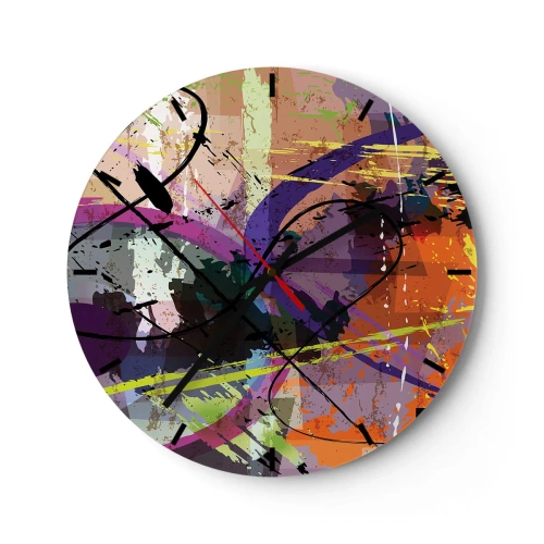 Nástenné hodiny - Farebné abstraktné čiary a škvrny v modernom štýle - 30x30cm - Možno priamo alebo okolo - Moderná nástenná dekorácia do obývacej izby, kuchyne a spálne ARTTOR