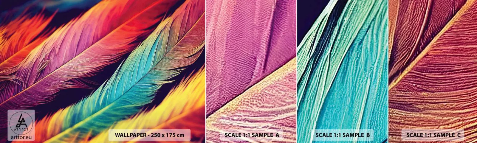 Vzorka Fototapeta Standard Eco - Operená dúha - Perie, Svetlo, Farebné - 100x30 cm