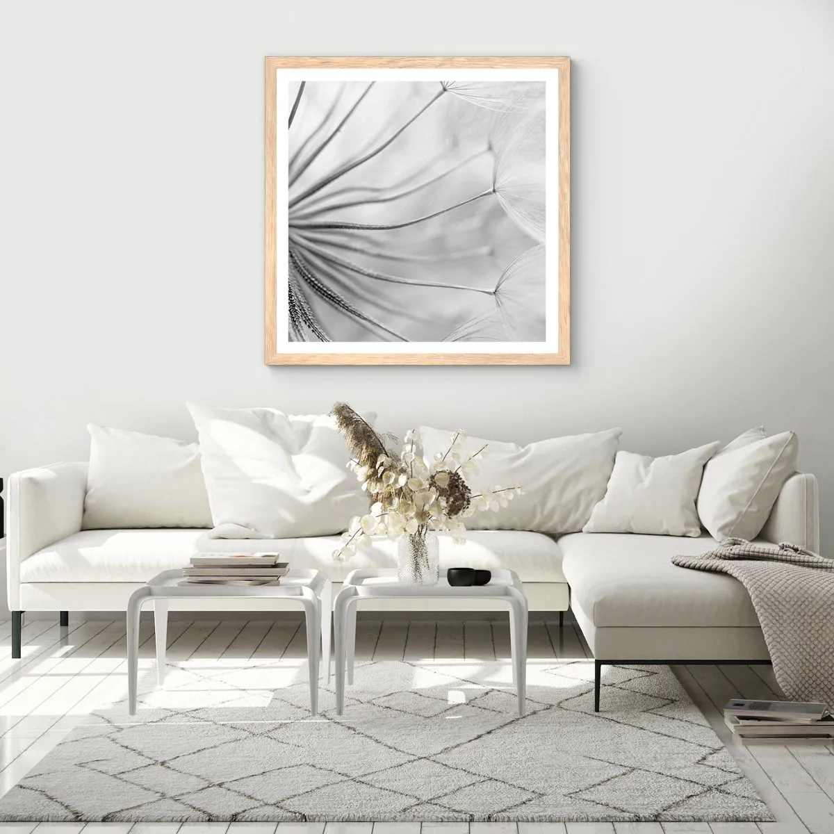 Plagát v ráme zo svetlého duba - Púpavy - 60x60 cm