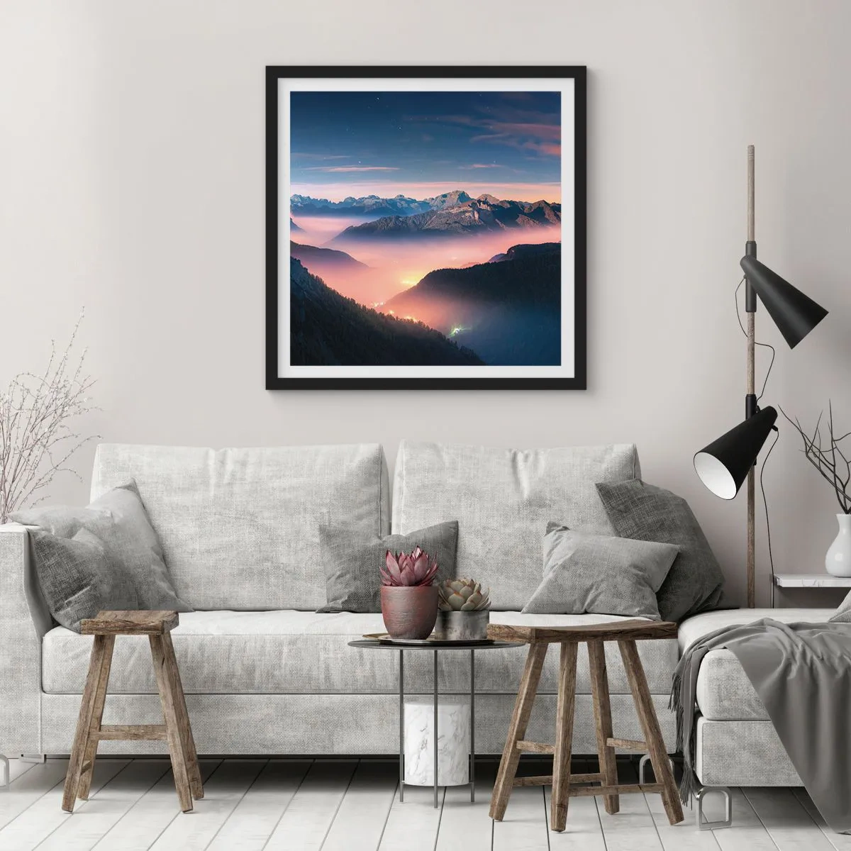 Plagát v čiernom ráme - Svetlo v údoliach - 50x50 cm