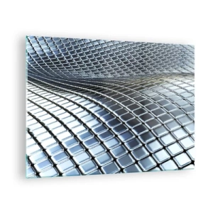 Obraz na skle - Abstraktný povrch s lesklými kovovými štvorcami - 70x50cm - Kovová strieborná vlna - Moderná nástenná dekorácia do obývacej izby a spálne ARTTOR