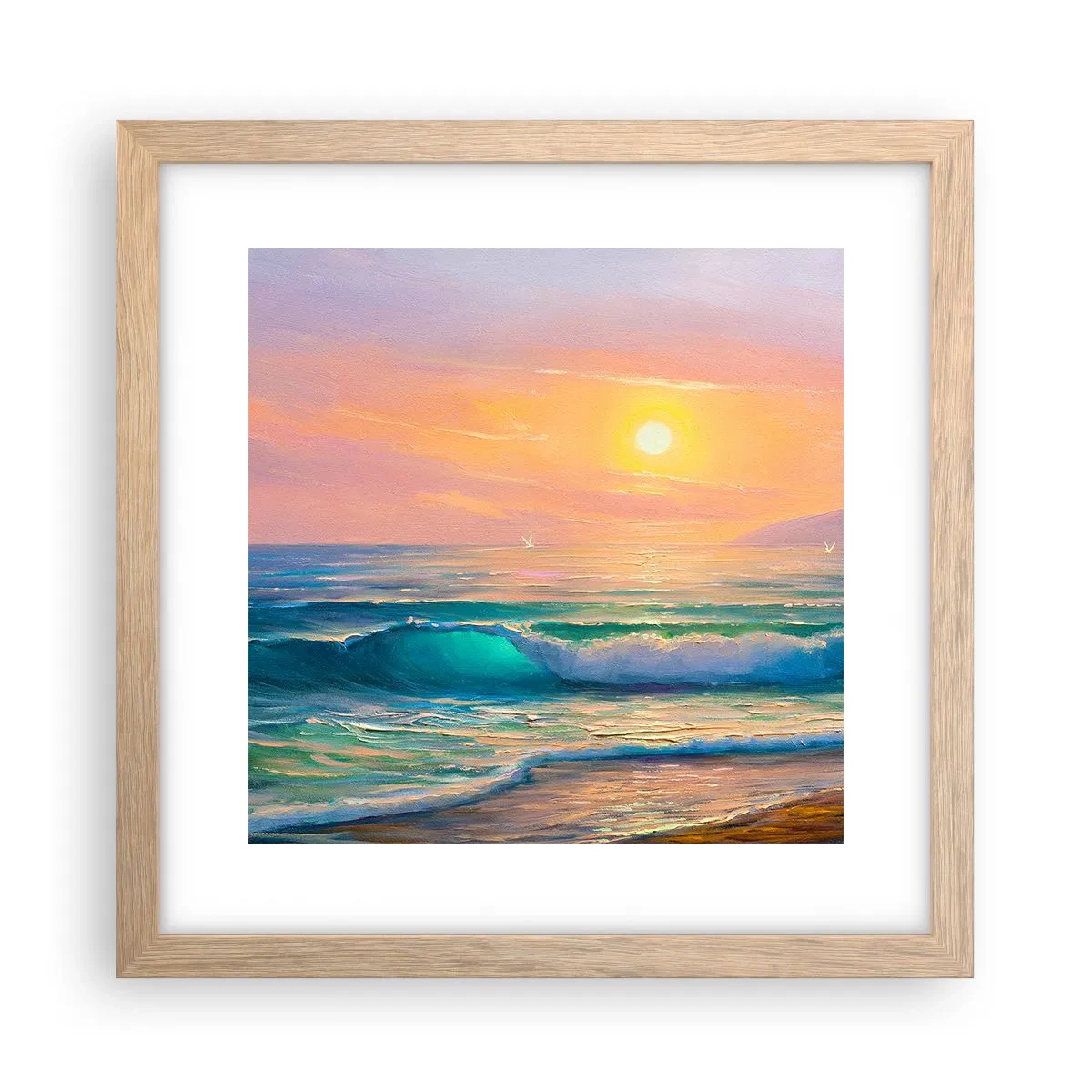 Plagát v ráme zo svetlého duba - Tyrkysová pieseň vĺn - 30x30 cm