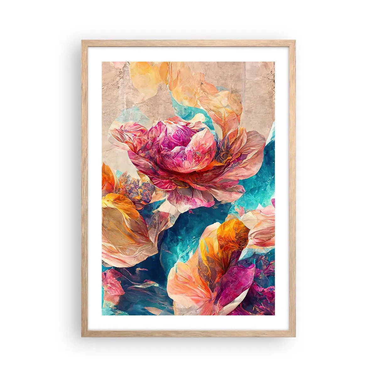Plagát v ráme zo svetlého duba - Farebné bohatstvo kytice - 50x70 cm