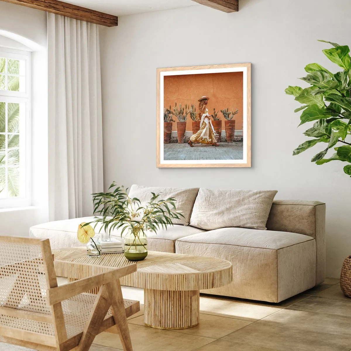 Plagát v ráme zo svetlého duba - V hippie štýle - 30x30 cm