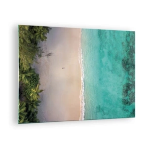Obraz na skle - Letecký pohľad na tropickú pláž a tyrkysové more - 70x50cm - Rajská pláž - Moderná nástenná dekorácia do obývacej izby a spálne ARTTOR