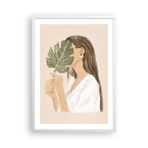 Plagát v bielom ráme - Tajomný portrét s vejárom - 50x70 cm