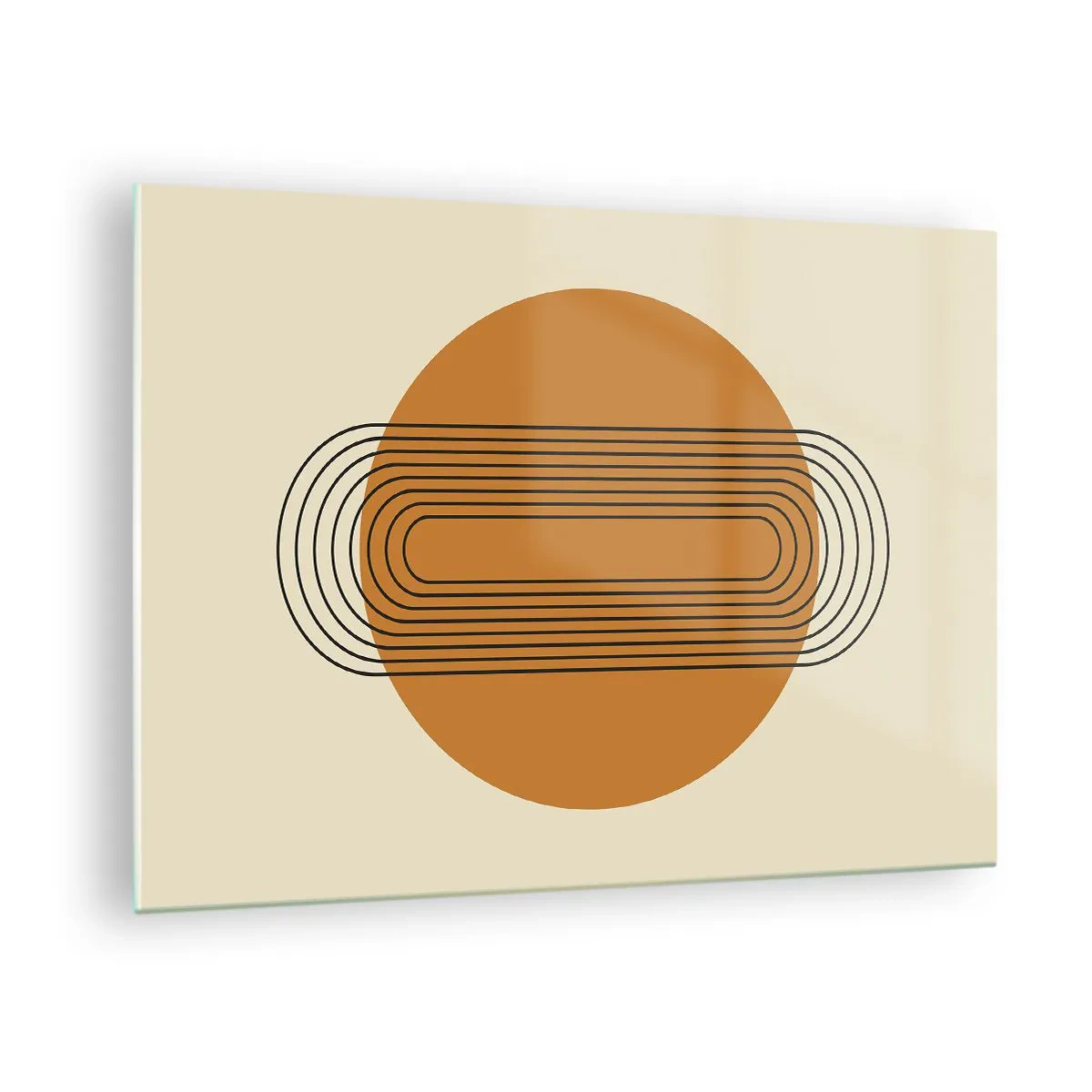 Obraz na skle - Geometrická abstrakcia s kruhmi a čiarami - 70x50cm - Dokonalý plán - Moderná nástenná dekorácia do obývacej izby a spálne ARTTOR