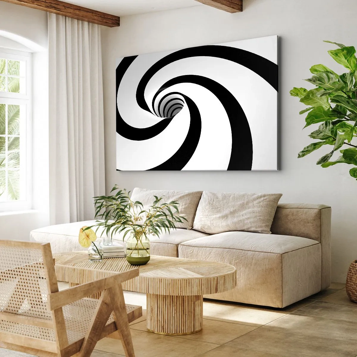 Obraz na plátne - Abstraktná čiernobiela špirála s vírivým efektom - 70x50cm - Podľahnúť víru? - Moderná nástenná dekorácia do obývacej izby a spálne ARTTOR